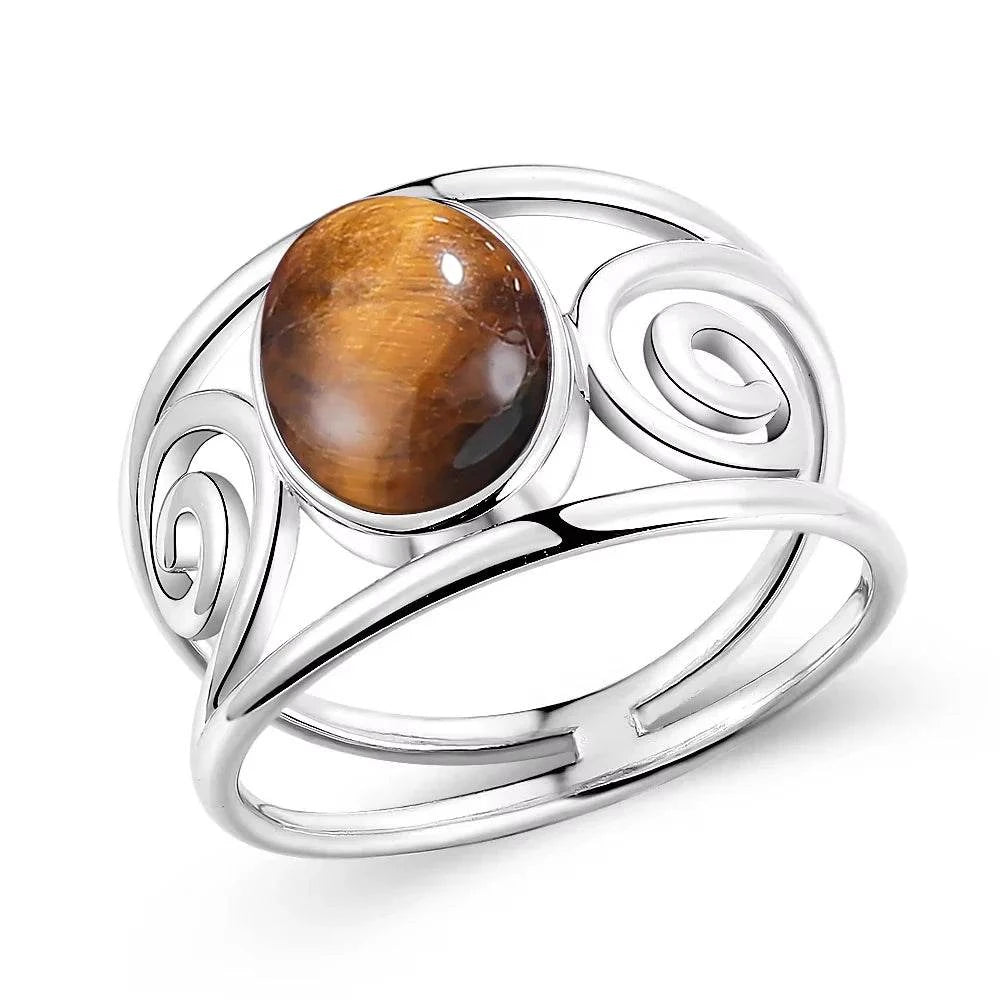 S925 Silver Natural Amethyst Rings 8*10MM Natural Gemstone Retro Silver Oval Shape Ring Fine Jewelry Gifts For Women - Flamingo Stores