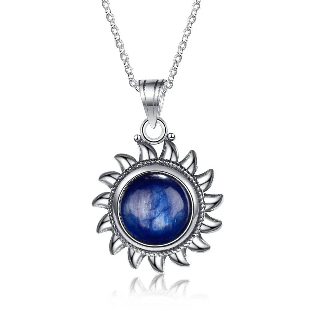 925 Sterling Silver Natural Labradorite Amethyst Necklace Sun Shape Vintage Necklace for Women Gift - Flamingo Stores